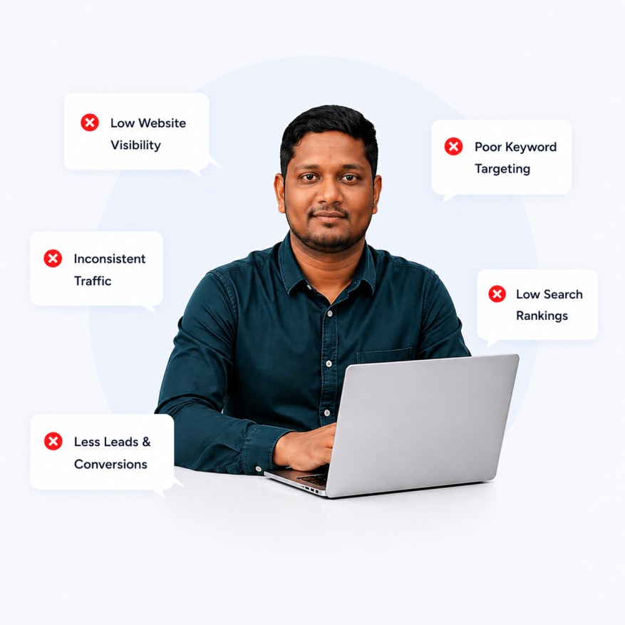 search engine optimization challenges like low website visibility and poor keyword targeting