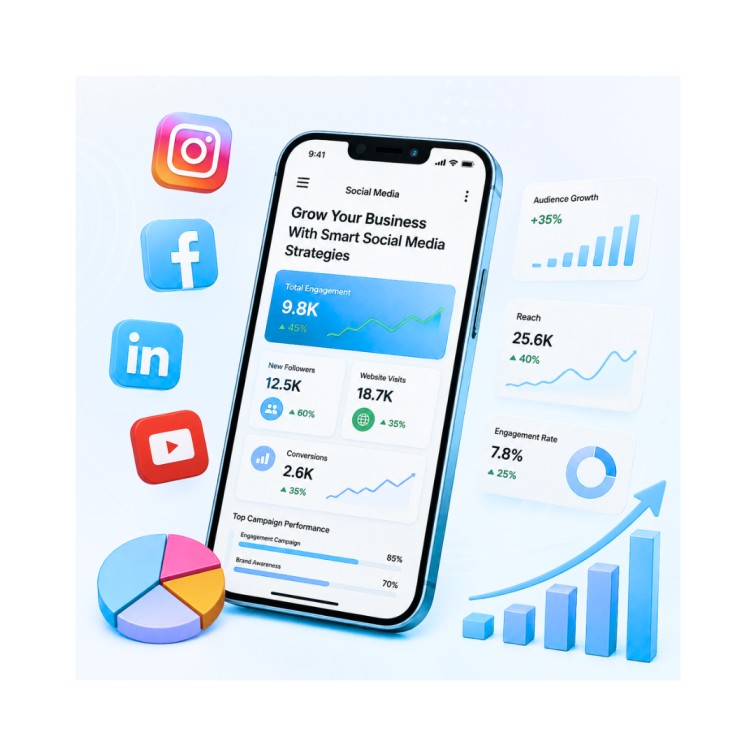social media marketing services improving customer trust engagement and conversions with analytics dashboard