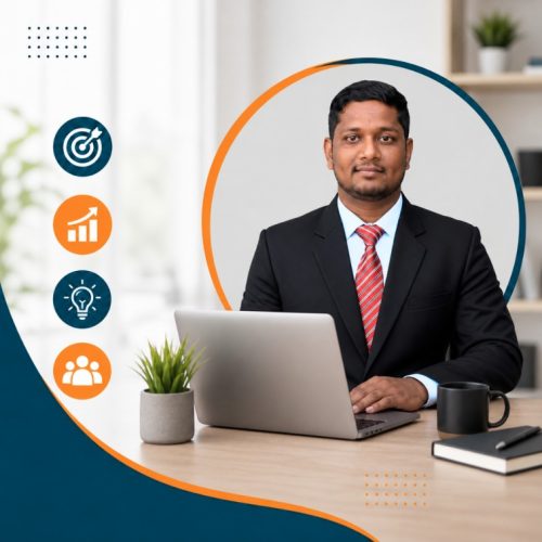 Digital marketing consultant in Ahmedabad working on laptop with strategy, performance and business growth approach