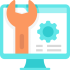 Website maintenance and optimisation icon showing updates, performance improvement and website security